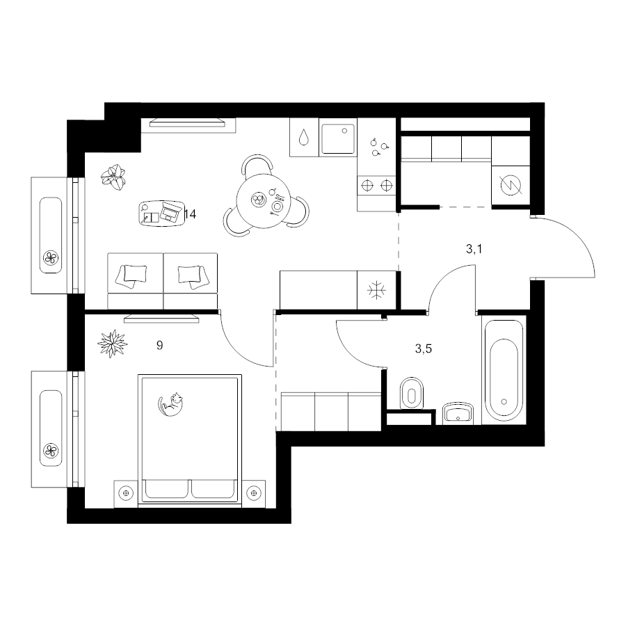1 ккв 34,7 м²