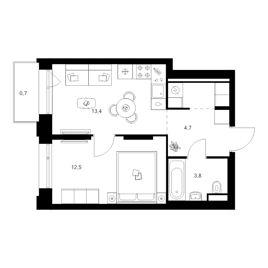 1 ккв 37,6 м²