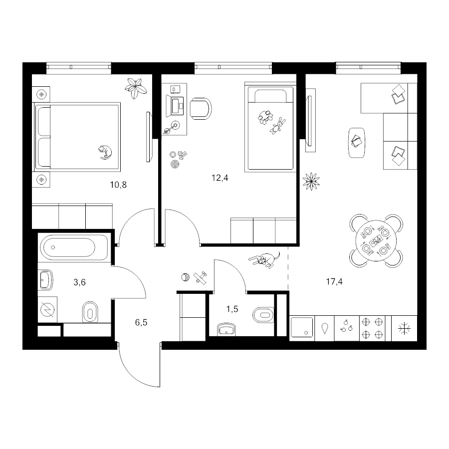 3 ккв (Евро) 52,2 м²