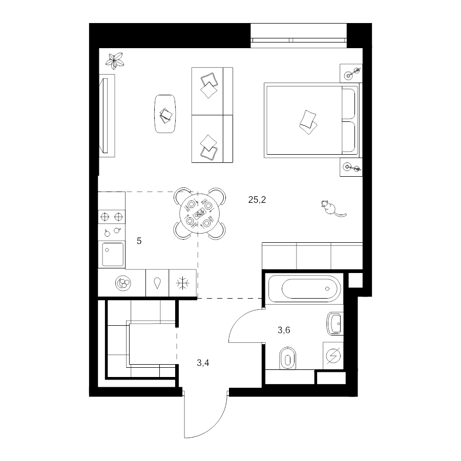 Студия 39,5 м²