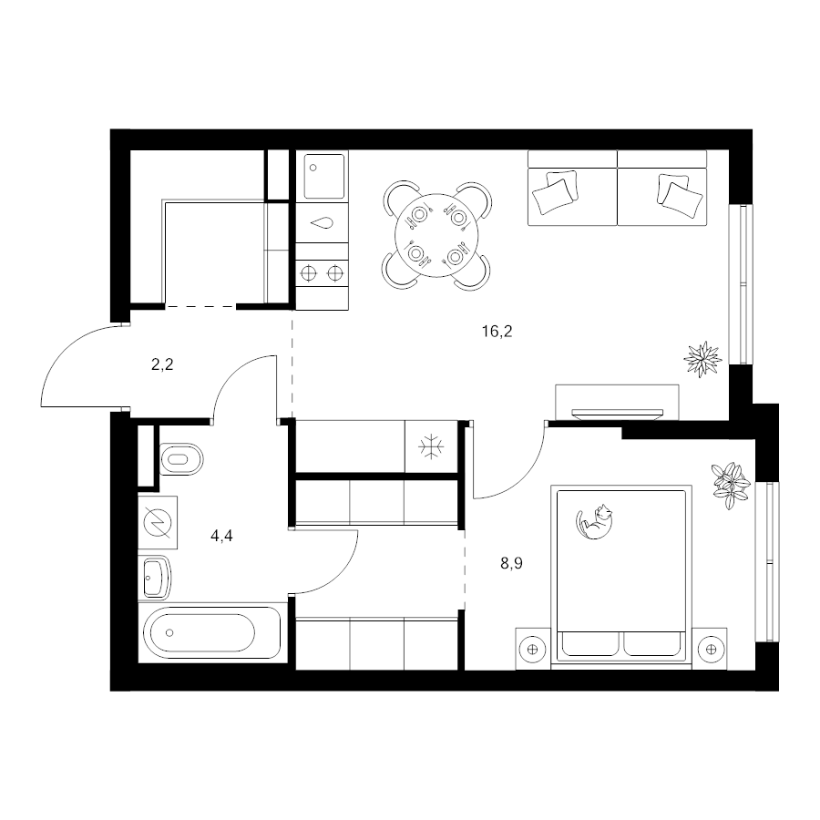 2 ккв (Евро) 38,8 м²