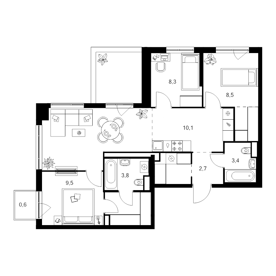 4 ккв (Евро) 75,5 м²