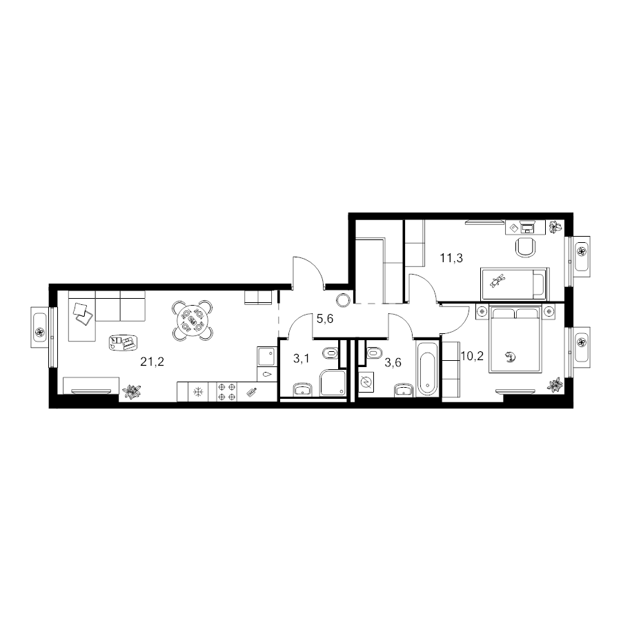 3 ккв (Евро) 58,5 м²