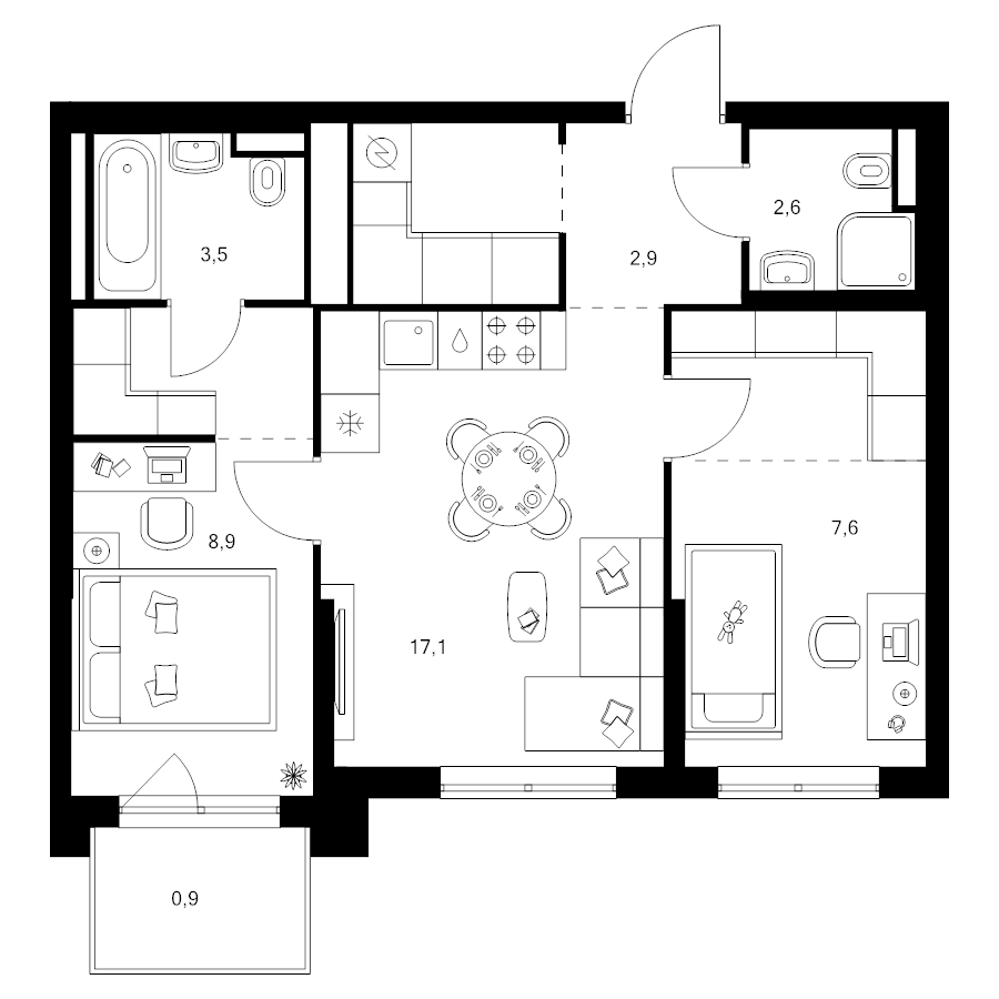 3 ккв (Евро) 54,8 м²