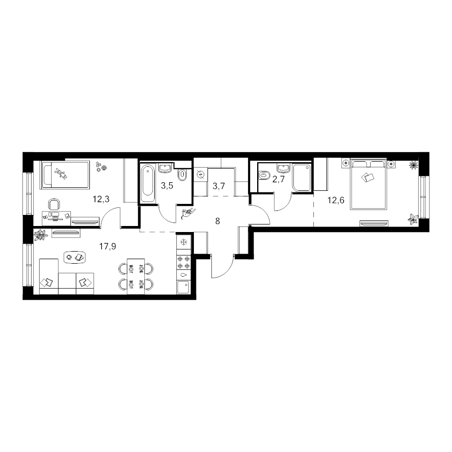 3 ккв (Евро) 64,2 м²