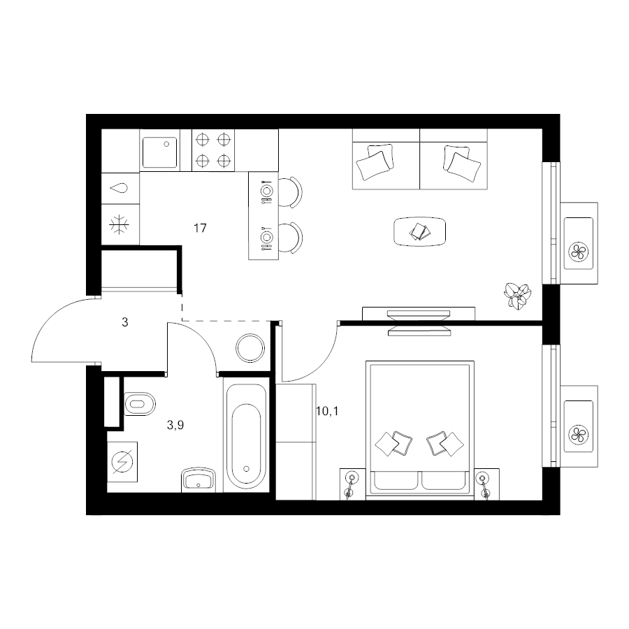 2 ккв (Евро) 34 м²
