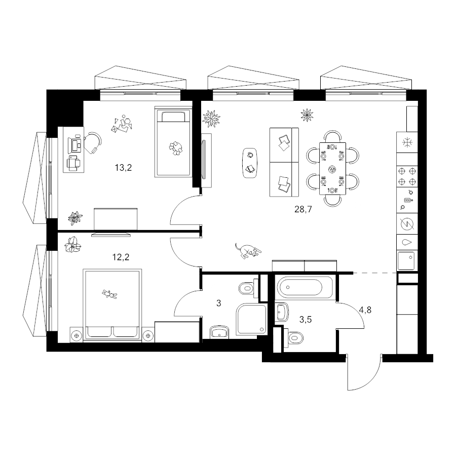 3 ккв (Евро) 65,4 м²