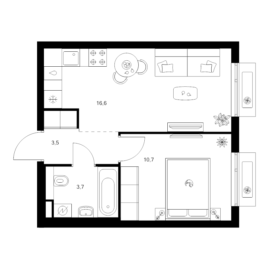 2 ккв (Евро) 34,5 м²