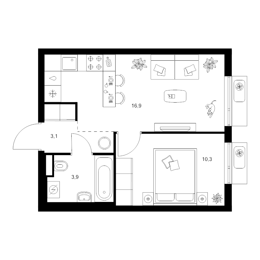 2 ккв (Евро) 34,2 м²