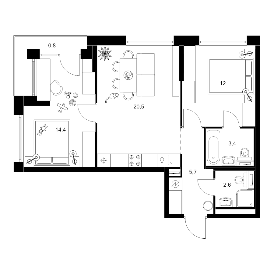 3 ккв (Евро) 59,4 м²