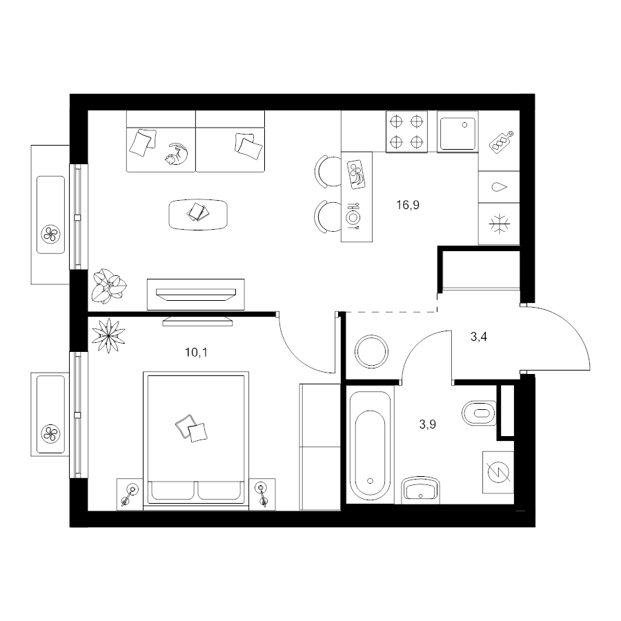 2 ккв (Евро) 34,3 м²