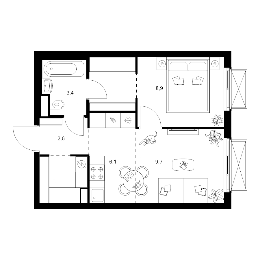 2 ккв (Евро) 37,5 м²