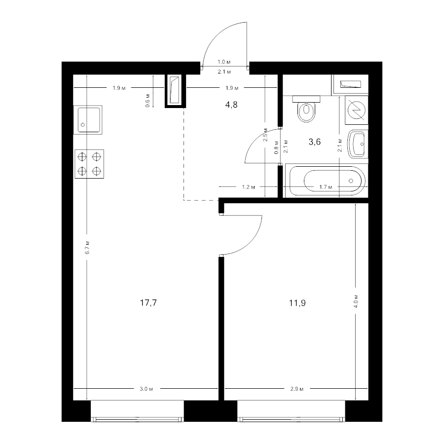 2 ккв (Евро) 38 м²