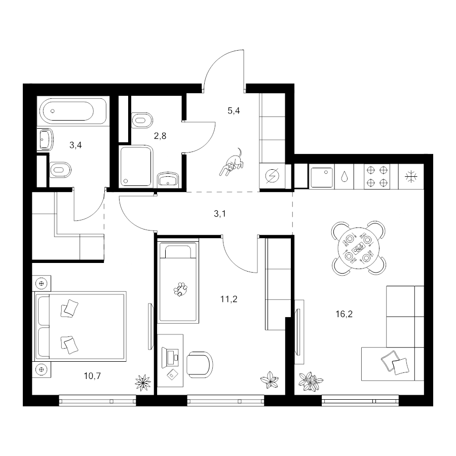 3 ккв (Евро) 55,5 м²
