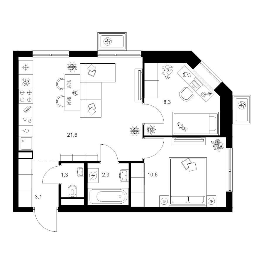 3 ккв (Евро) 47,8 м²