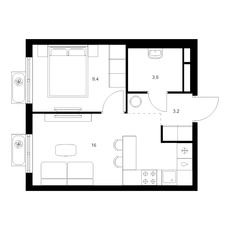 2 ккв (Евро) 32,2 м²