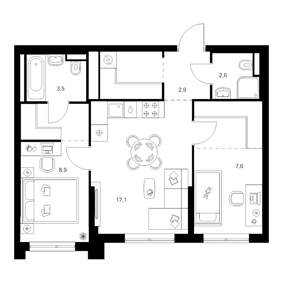 3 ккв (Евро) 53,9 м²