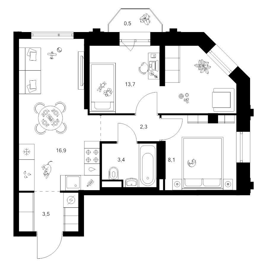 3 ккв (Евро) 48,4 м²