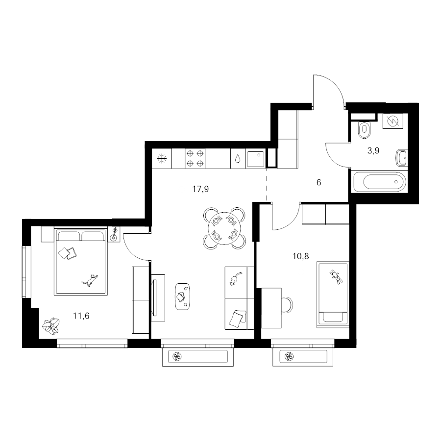 3 ккв (Евро) 50,2 м²