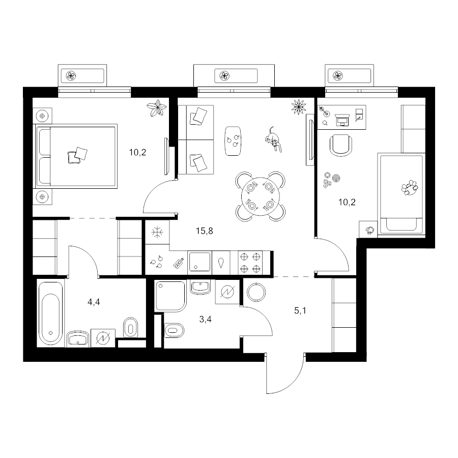 3 ккв (Евро) 52,8 м²