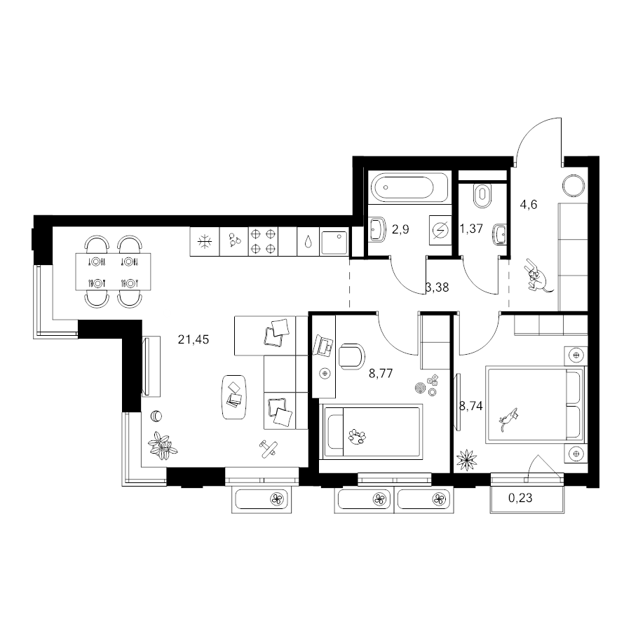 3 ккв (Евро) 51,4 м²