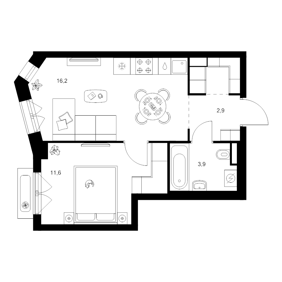 2 ккв (Евро) 36,7 м²