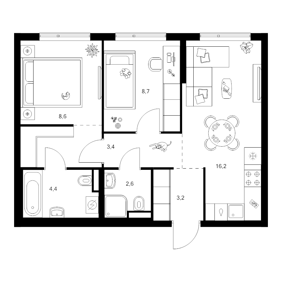 3 ккв (Евро) 51,3 м²