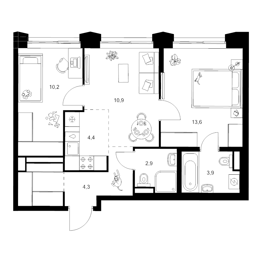 3 ккв (Евро) 53,7 м²