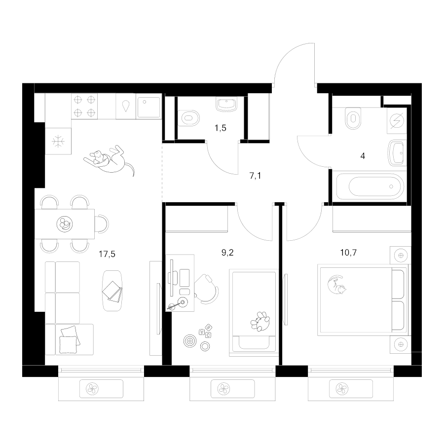 3 ккв (Евро) 50 м²