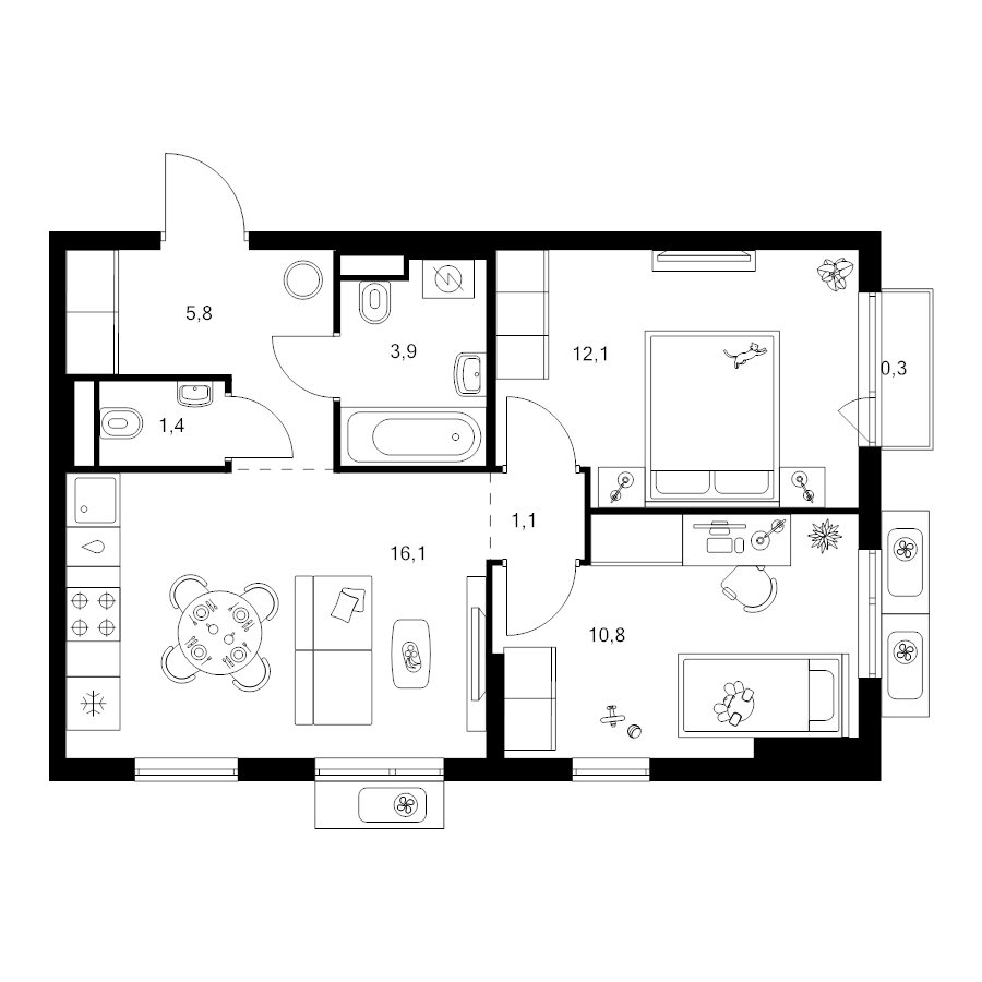 3 ккв (Евро) 51,5 м²