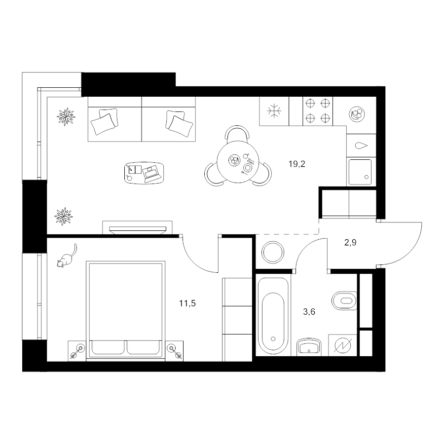 2 ккв (Евро) 36,5 м²