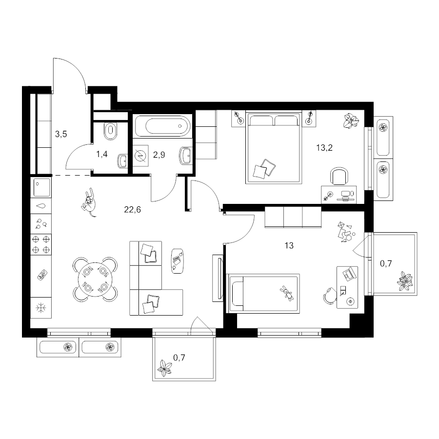 3 ккв (Евро) 58 м²
