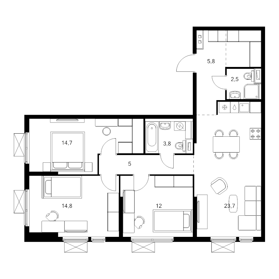 4 ккв (Евро) 84,3 м²