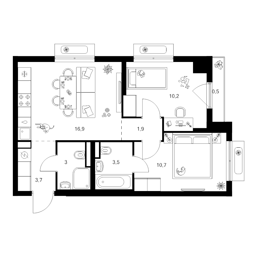 3 ккв (Евро) 50,4 м²
