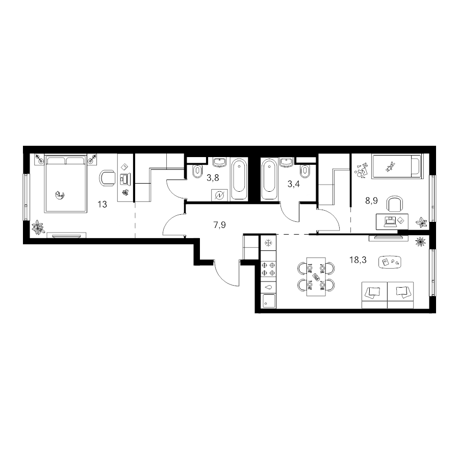 3 ккв (Евро) 65,1 м²