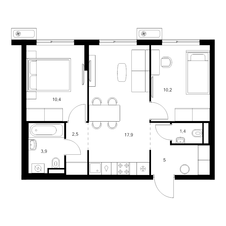 3 ккв (Евро) 51,3 м²
