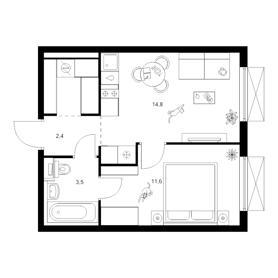 1 ккв 35,6 м²