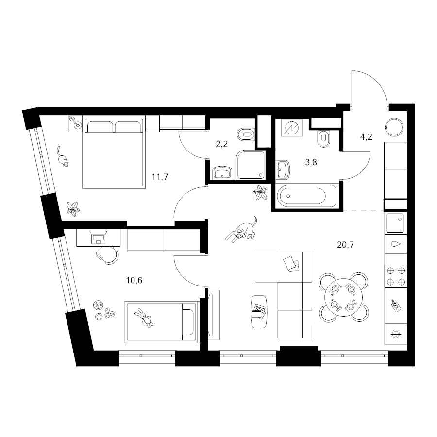 3 ккв (Евро) 53,2 м²