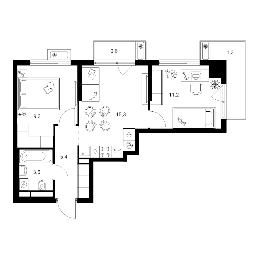3 ккв (Евро) 48,7 м²