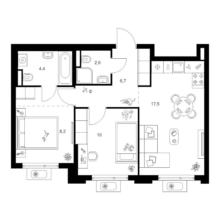 3 ккв (Евро) 52,1 м²