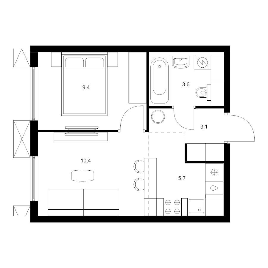 2 ккв (Евро) 32,2 м²