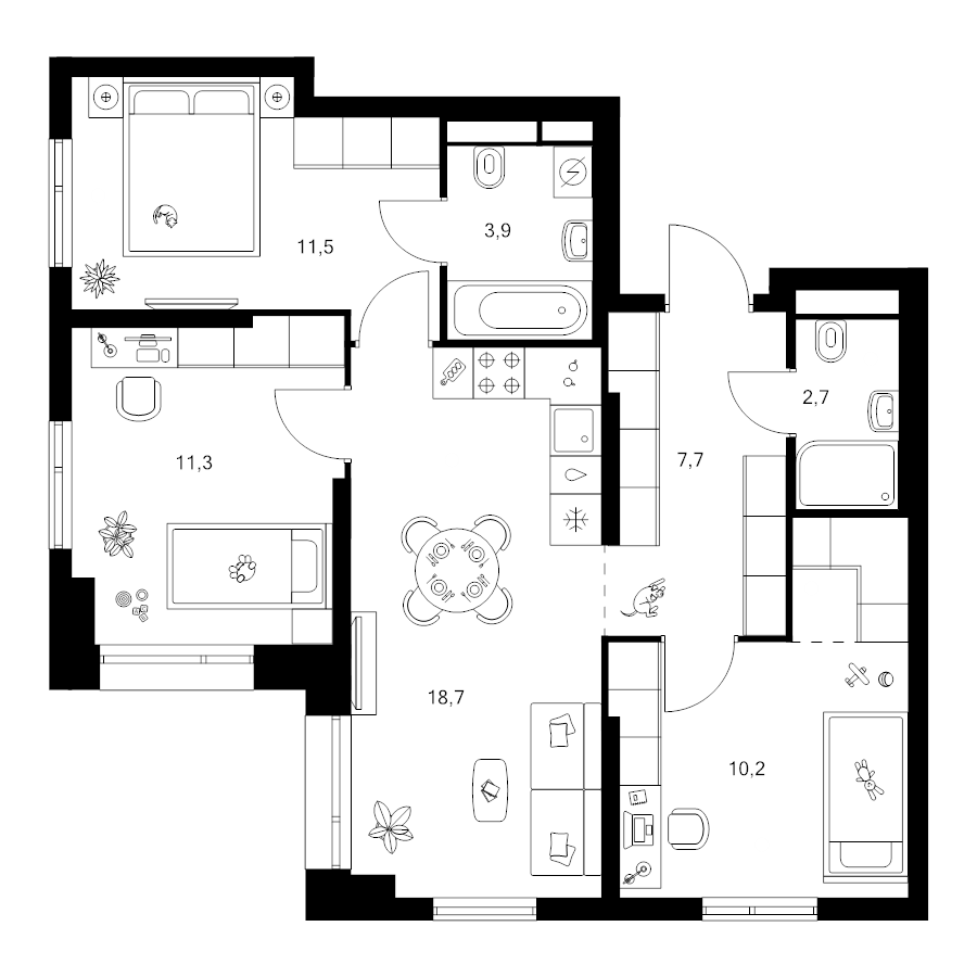 4 ккв (Евро) 68 м²