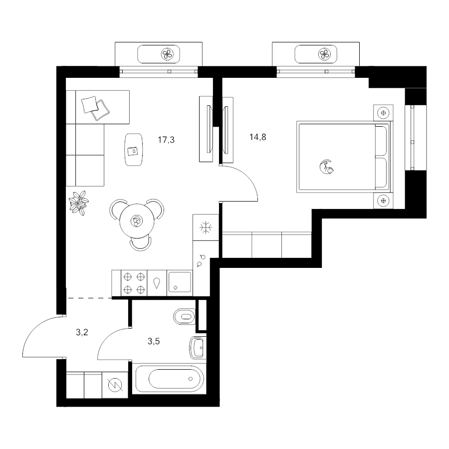 2 ккв (Евро) 38,8 м²