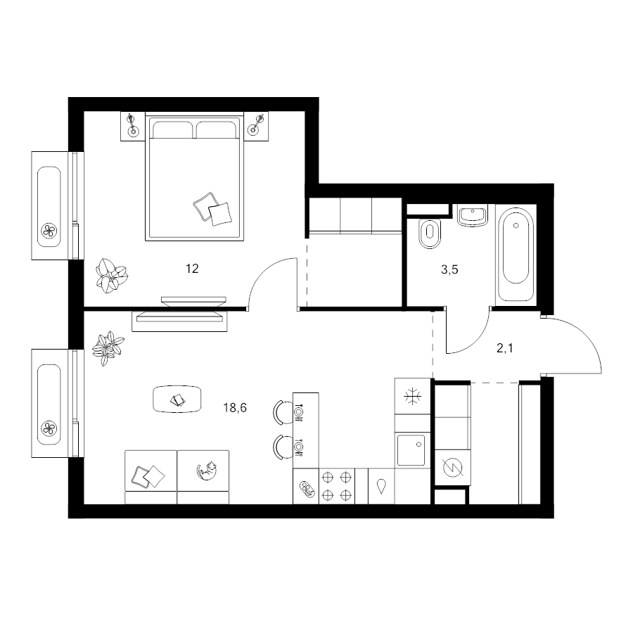 2 ккв (Евро) 42,4 м²