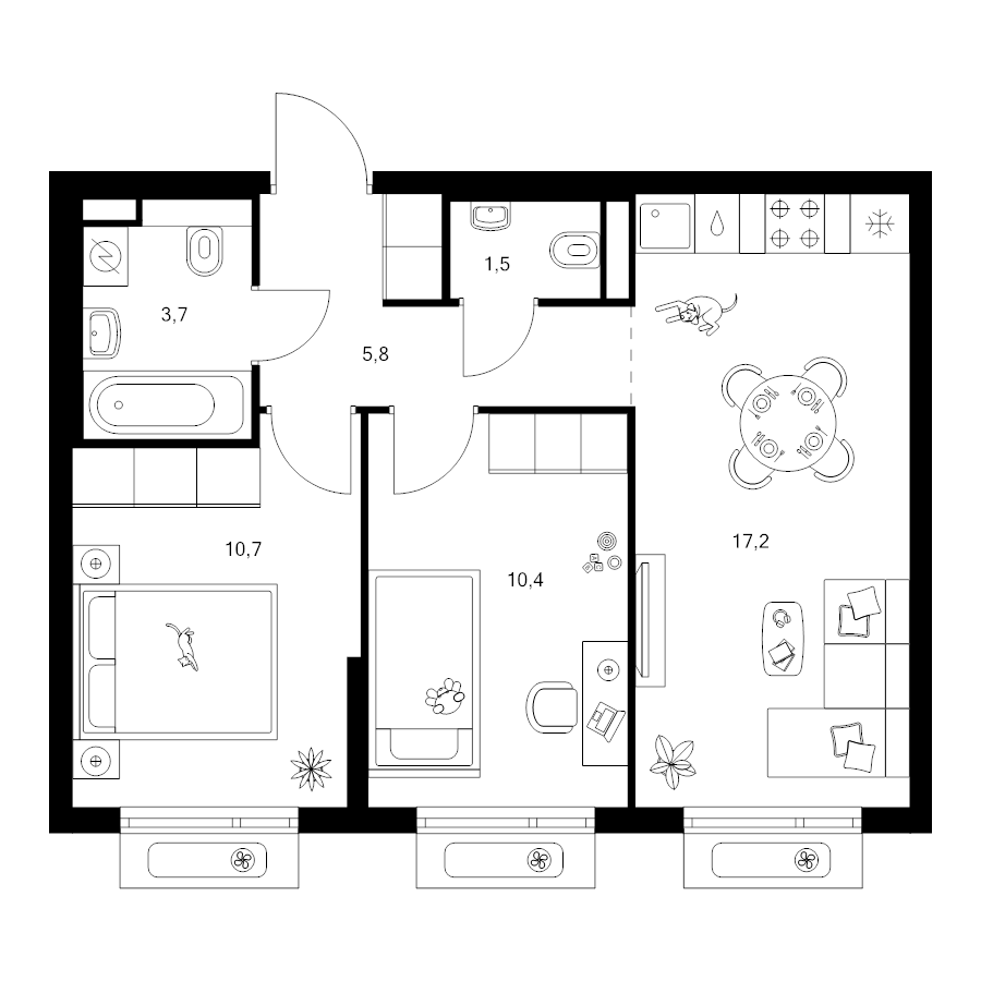 3 ккв (Евро) 49,3 м²