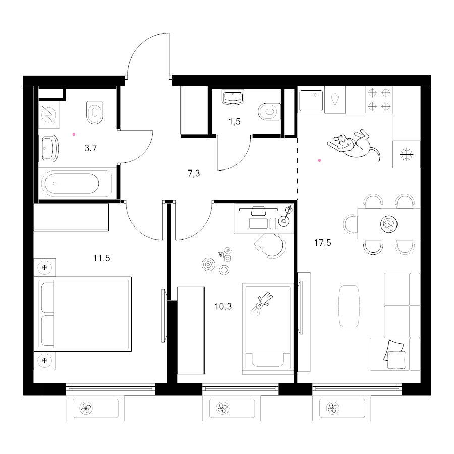 3 ккв (Евро) 51,8 м²