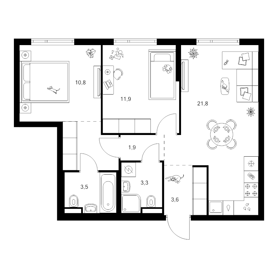3 ккв (Евро) 61,3 м²