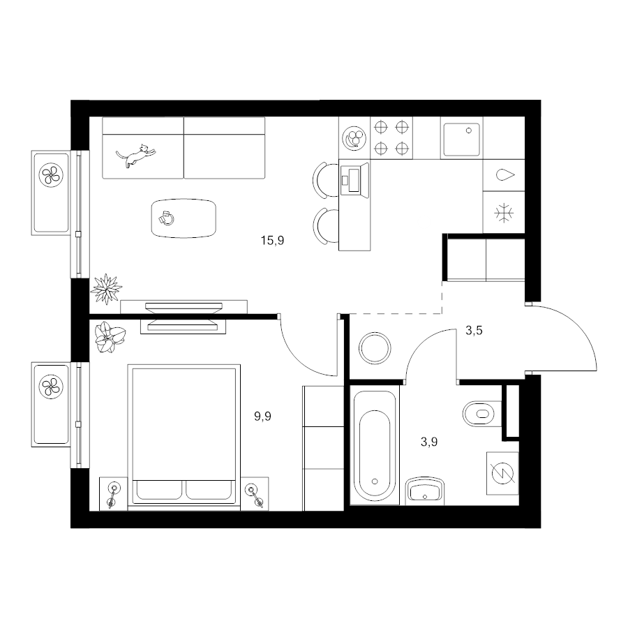 2 ккв (Евро) 33,2 м²