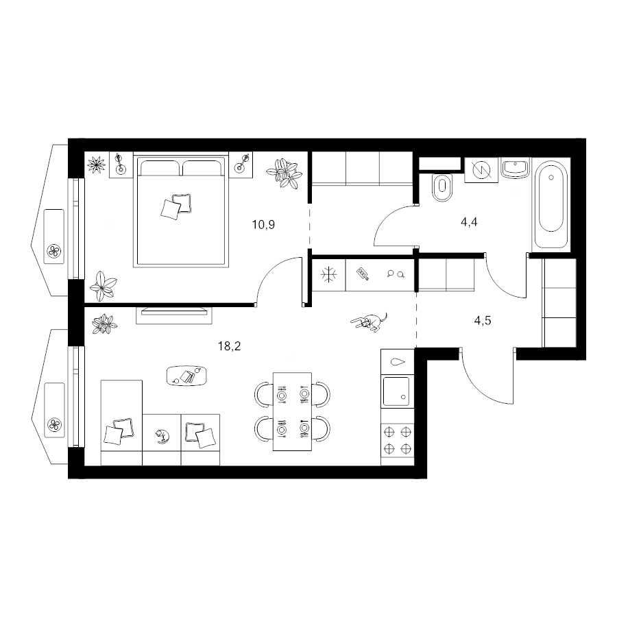 2 ккв (Евро) 41,4 м²