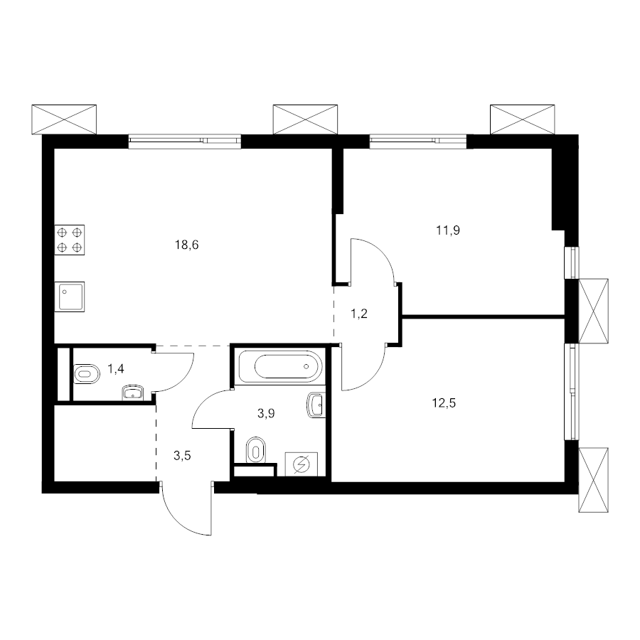 3 ккв (Евро) 55,7 м²
